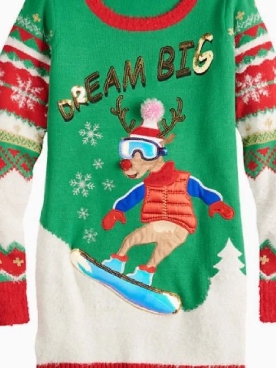 IT'S OUR TIME Womens Reindeer "Dream Big" Christmas Holiday Ugly Tunic Sweater - Picture 3 of 3
